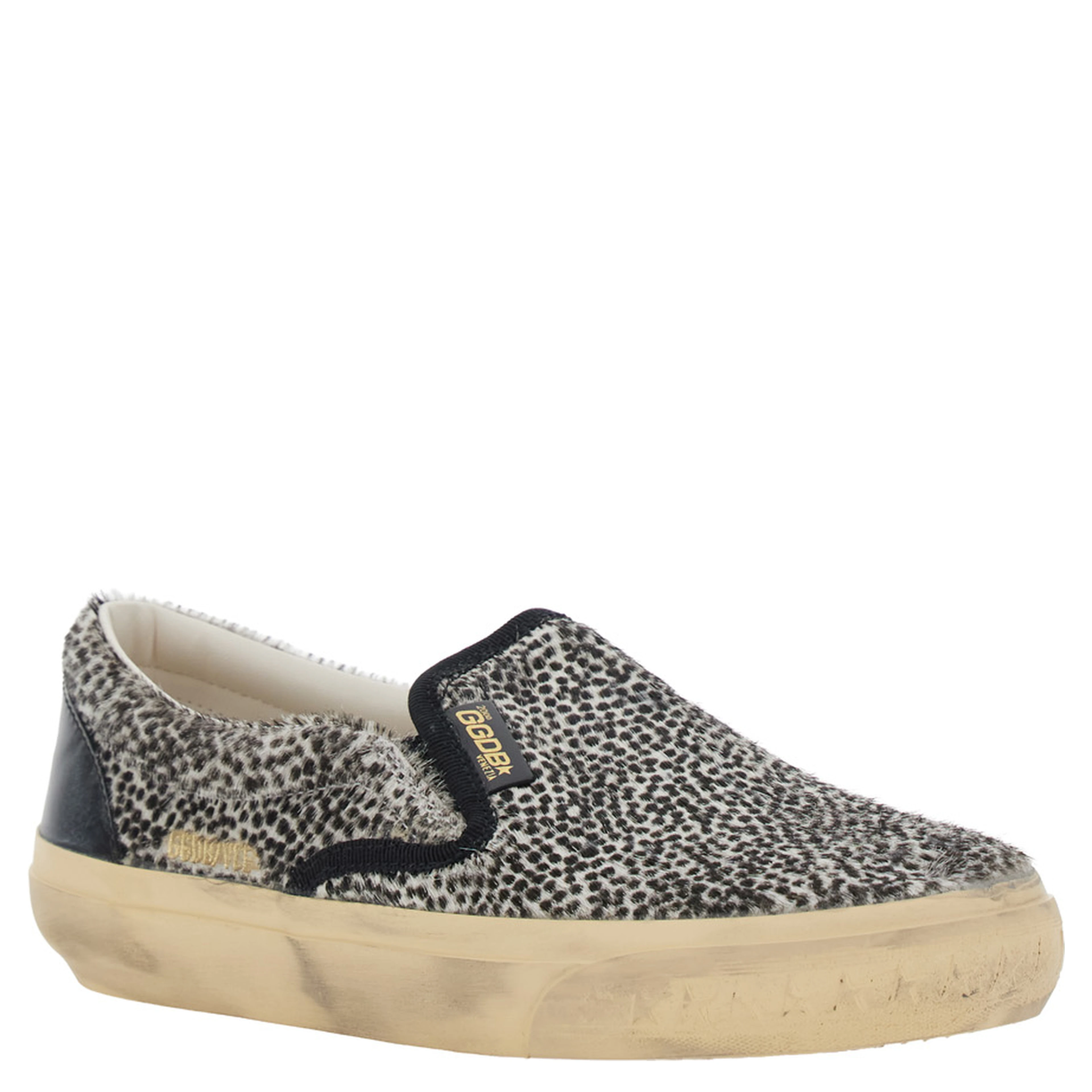 Black Low Top Sneakers with Polka Dot Motif in Leather for Women
