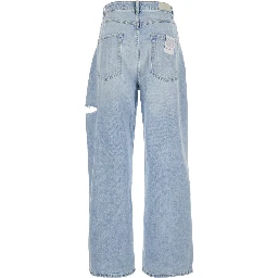 Poppy Wide Leg Jeans with frayed hems and pockets in Blue Denim unisex