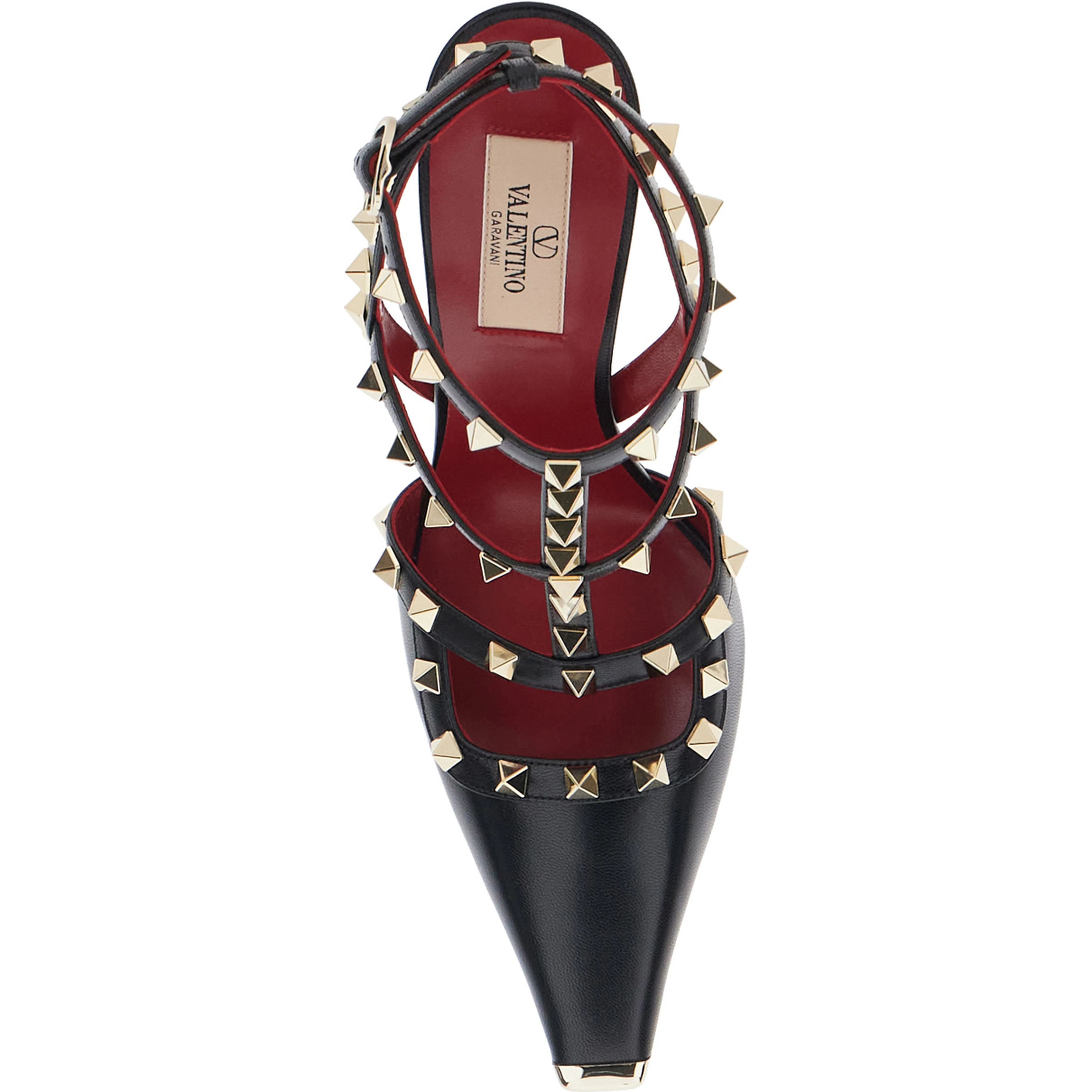 Black high-heeled sandals with Rockstud decoration and high heel in leather for women