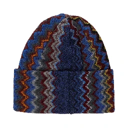 Brown beanie with turn-up brim ZigZag motif in wool blend for men