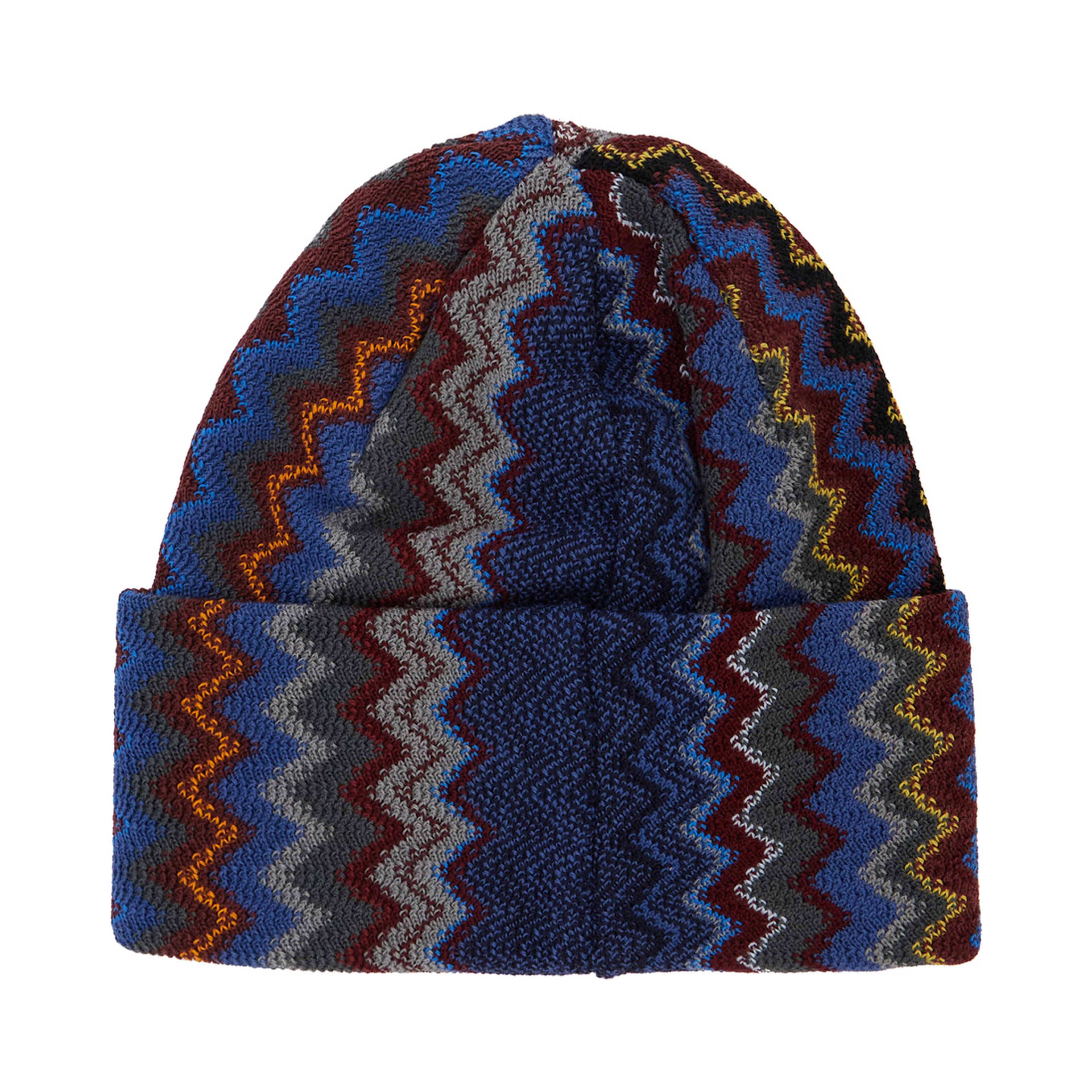 Brown beanie with turn-up brim ZigZag motif in wool blend for men