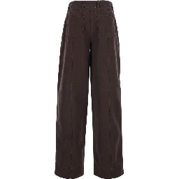 Brown Pants with Patch Pockets in Cotton for Women