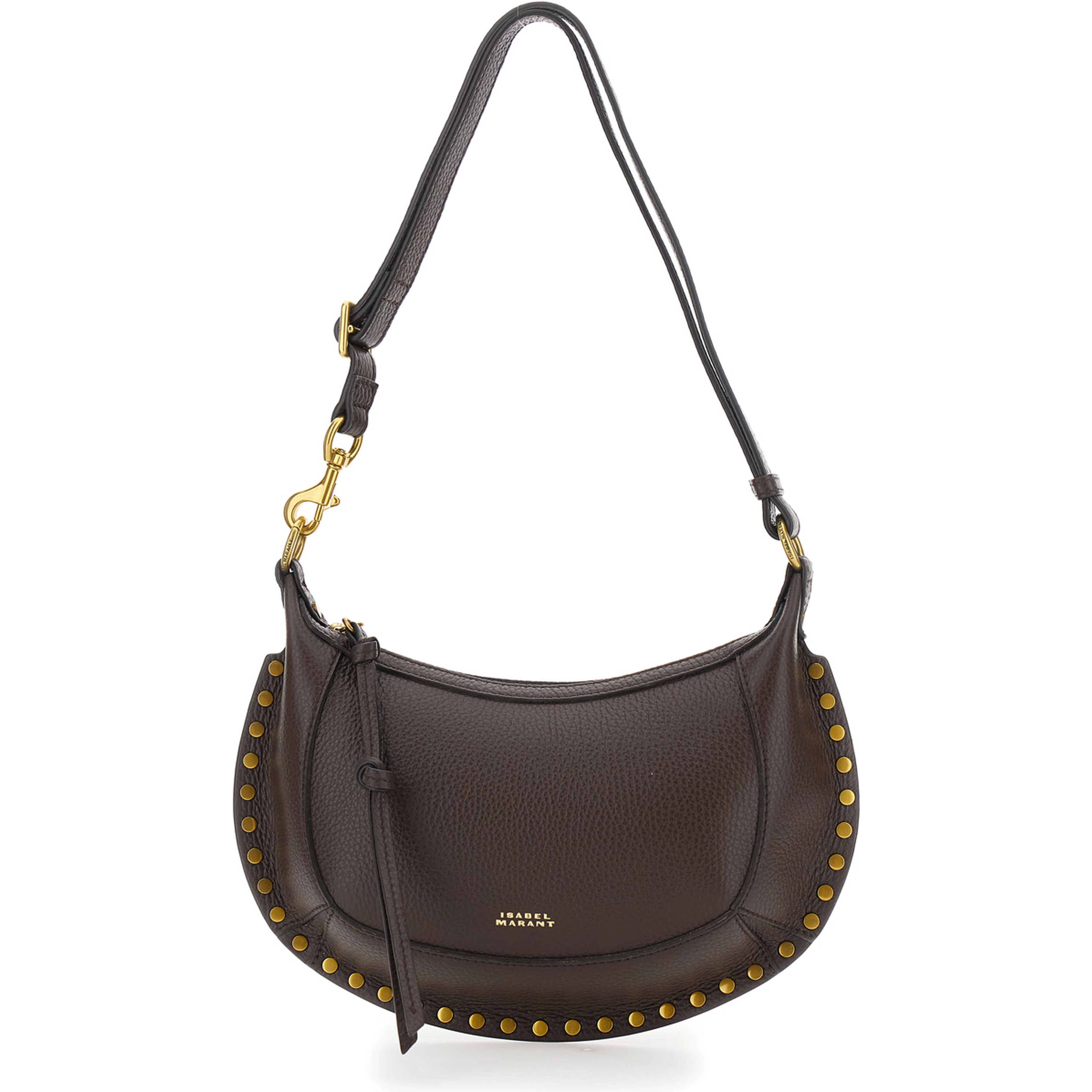 Oskan Moon Brown Crossbody bag with Half-Moon Silhouette and Logo lettering on the Front in  Leather for Women