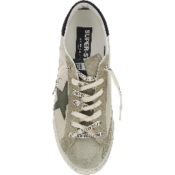 Superstar Beige Low Top Sneakers with Star Patch on the Side and Contrasting Heel with Logo Lettering in Suede for Men