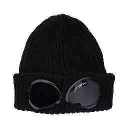 Hat with Googles Detail and Wool Knit in Black for Men