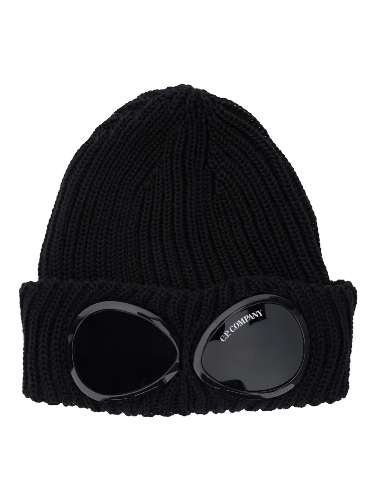 Hat with Googles Detail and Wool Knit in Black for Men