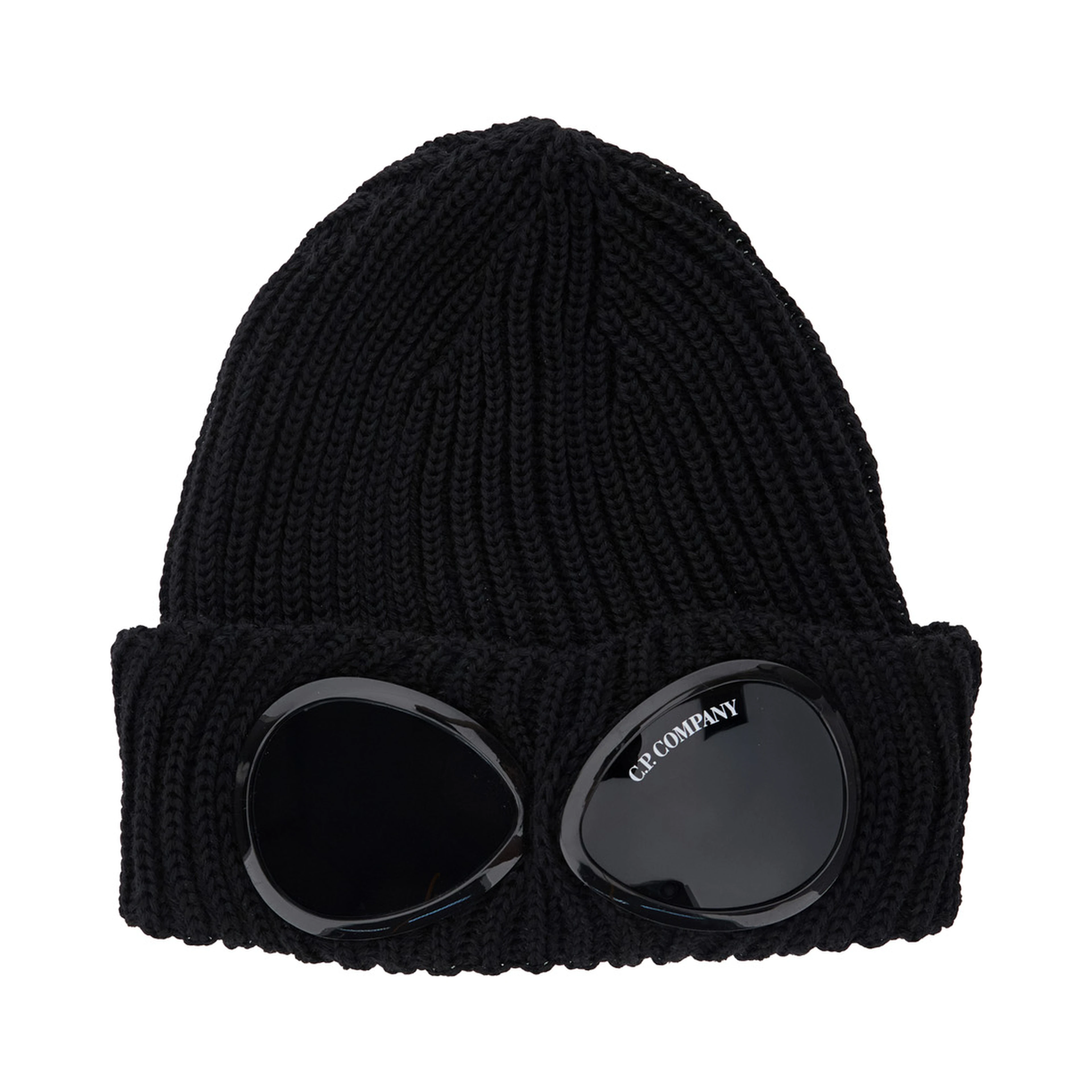 Hat with Googles Detail and Wool Knit in Black for Men