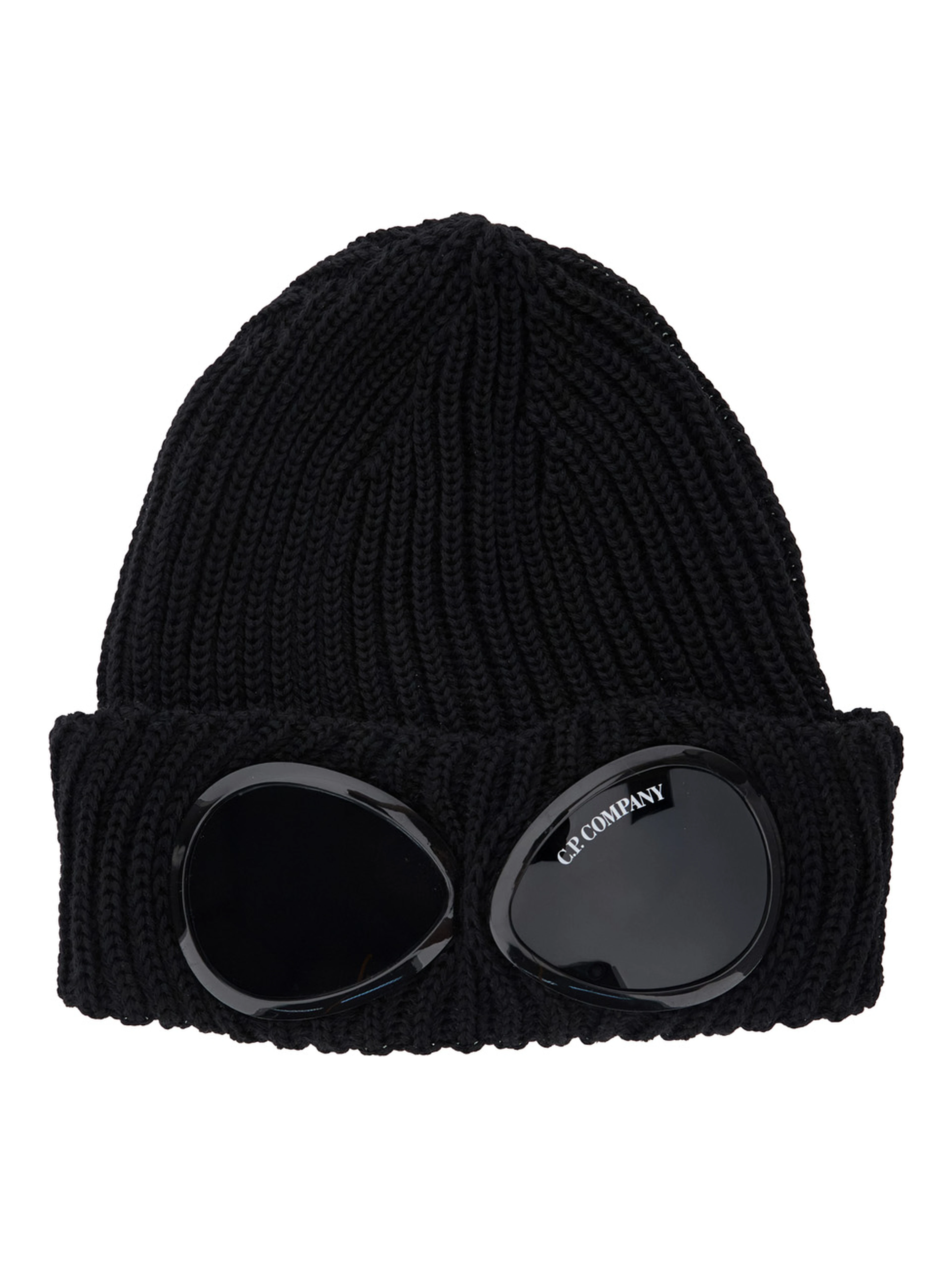 Hat with Googles Detail and Wool Knit in Black for Men