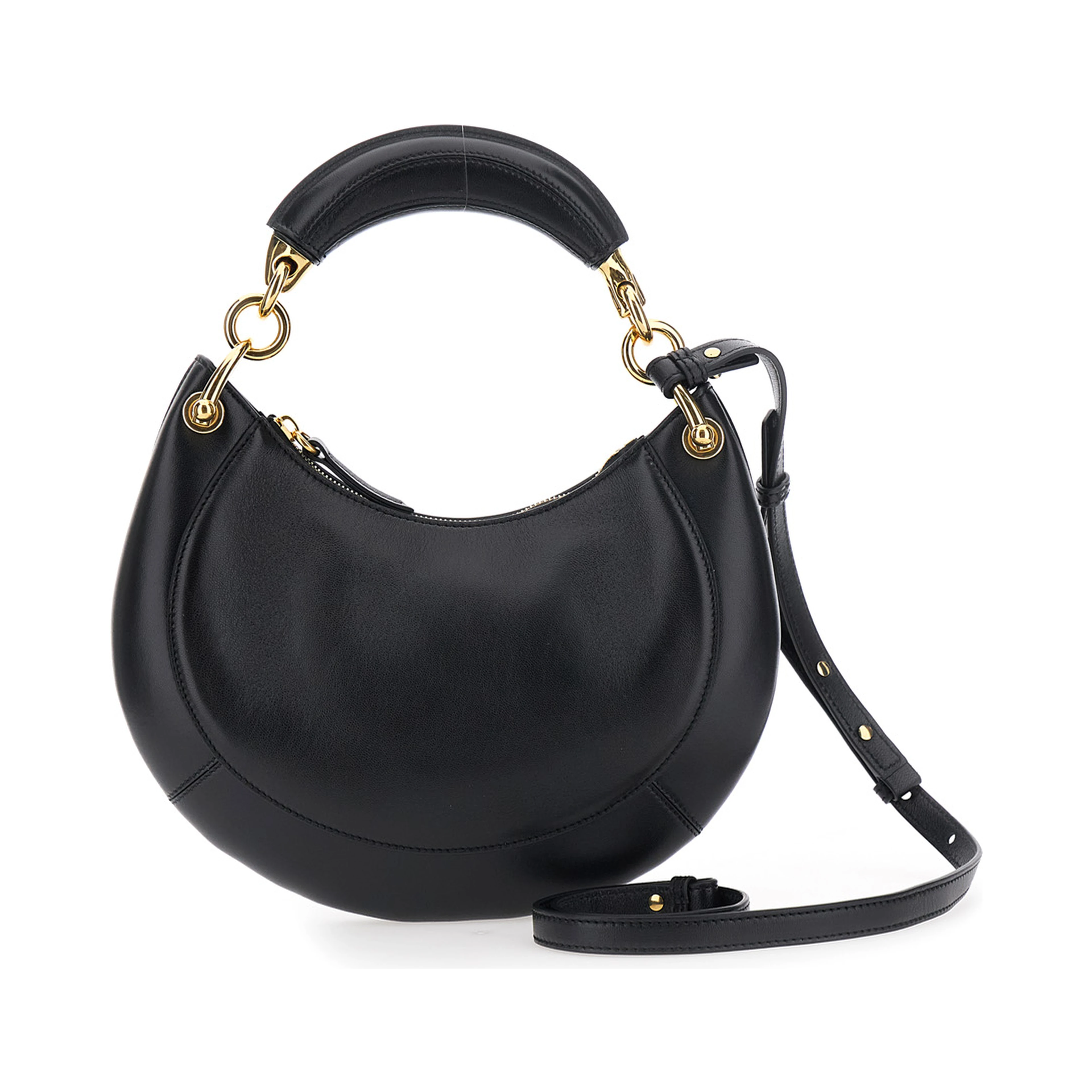 Banana Black Handbag with Adjustable and Removable Shoulder Strap and Logo Charm on the Front in Leather for Women