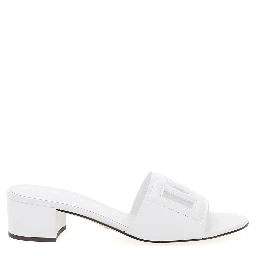 White Mules with Low Heel and DG Millennials in Smooth Leather for Women