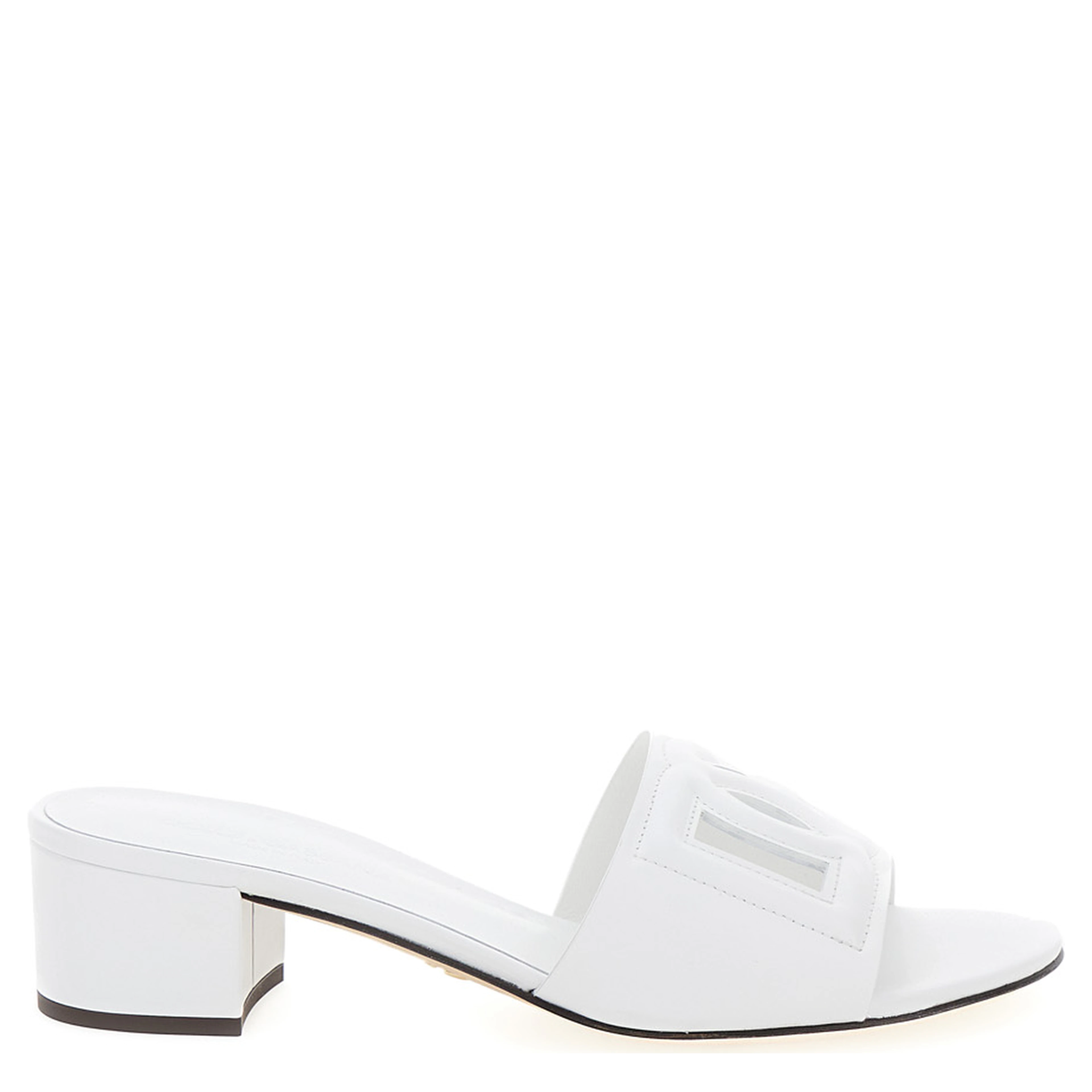 White Mules with Low Heel and DG Millennials in Smooth Leather for Women