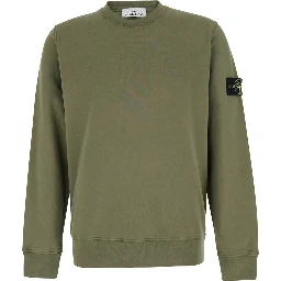 green Crewneck sweatshirt with logo patch on the sleeve in cotton for men