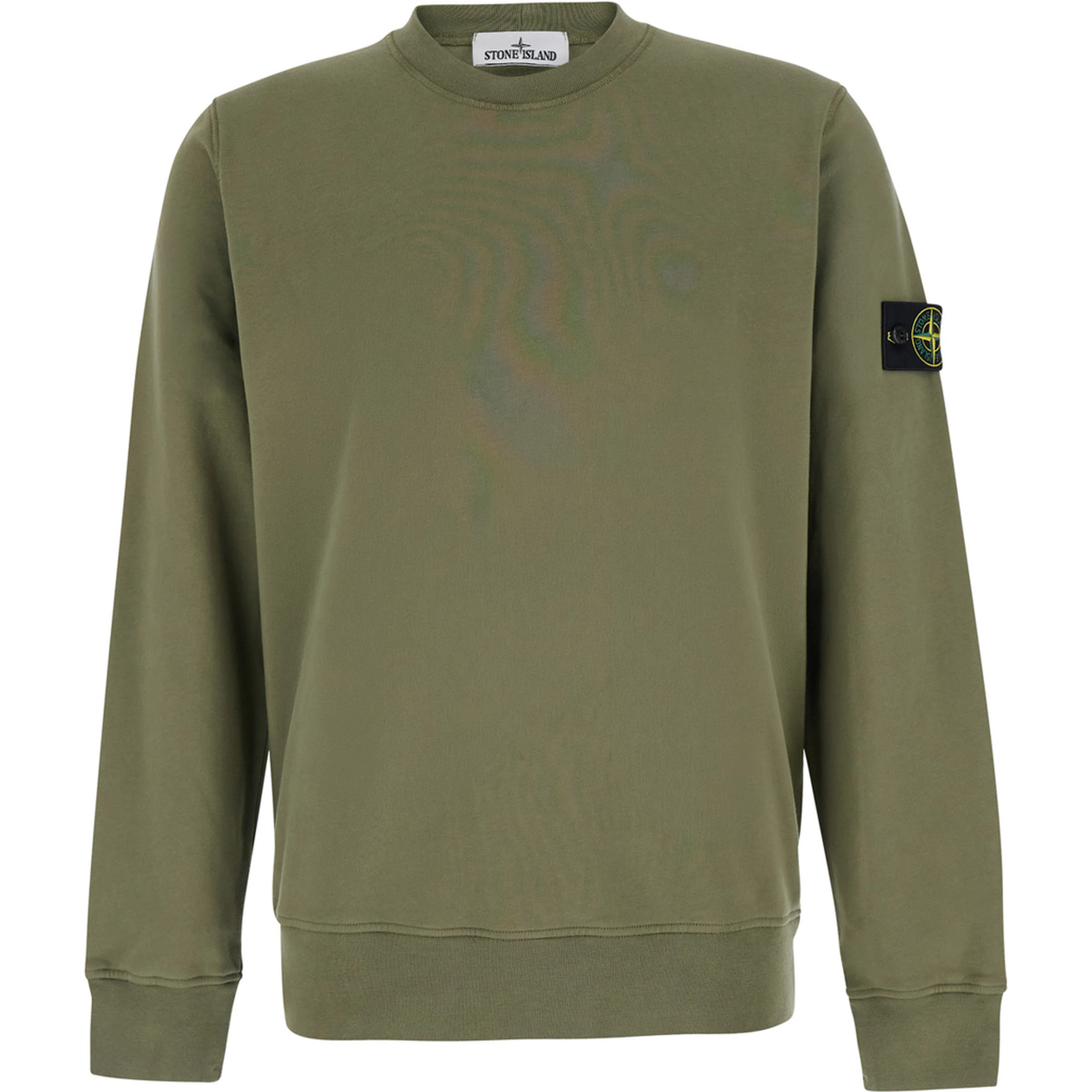green Crewneck sweatshirt with logo patch on the sleeve in cotton for men