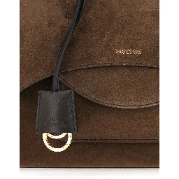 Brown Medium Handbag with Adjustable Shoulder Strap and Front Pocket in Suede for Women