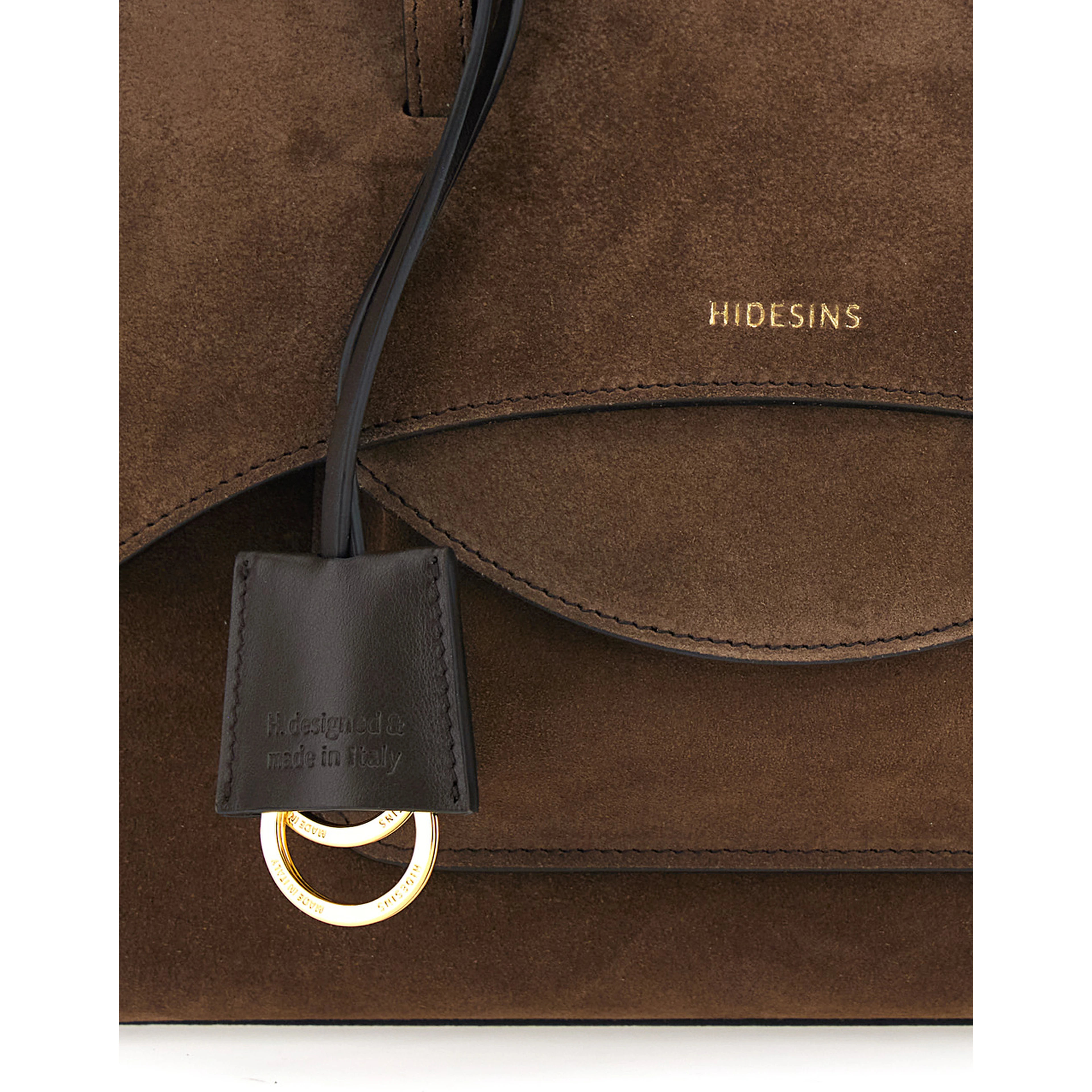 Brown Medium Handbag with Adjustable Shoulder Strap and Front Pocket in Suede for Women