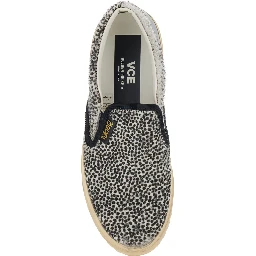 Black Low Top Sneakers with Polka Dot Motif in Leather for Women