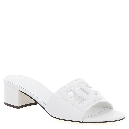 White Mules with Low Heel and DG Millennials in Smooth Leather for Women