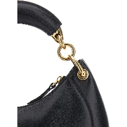 Banana Black Handbag with Adjustable and Removable Shoulder Strap and Logo Charm on the Front in Leather for Women