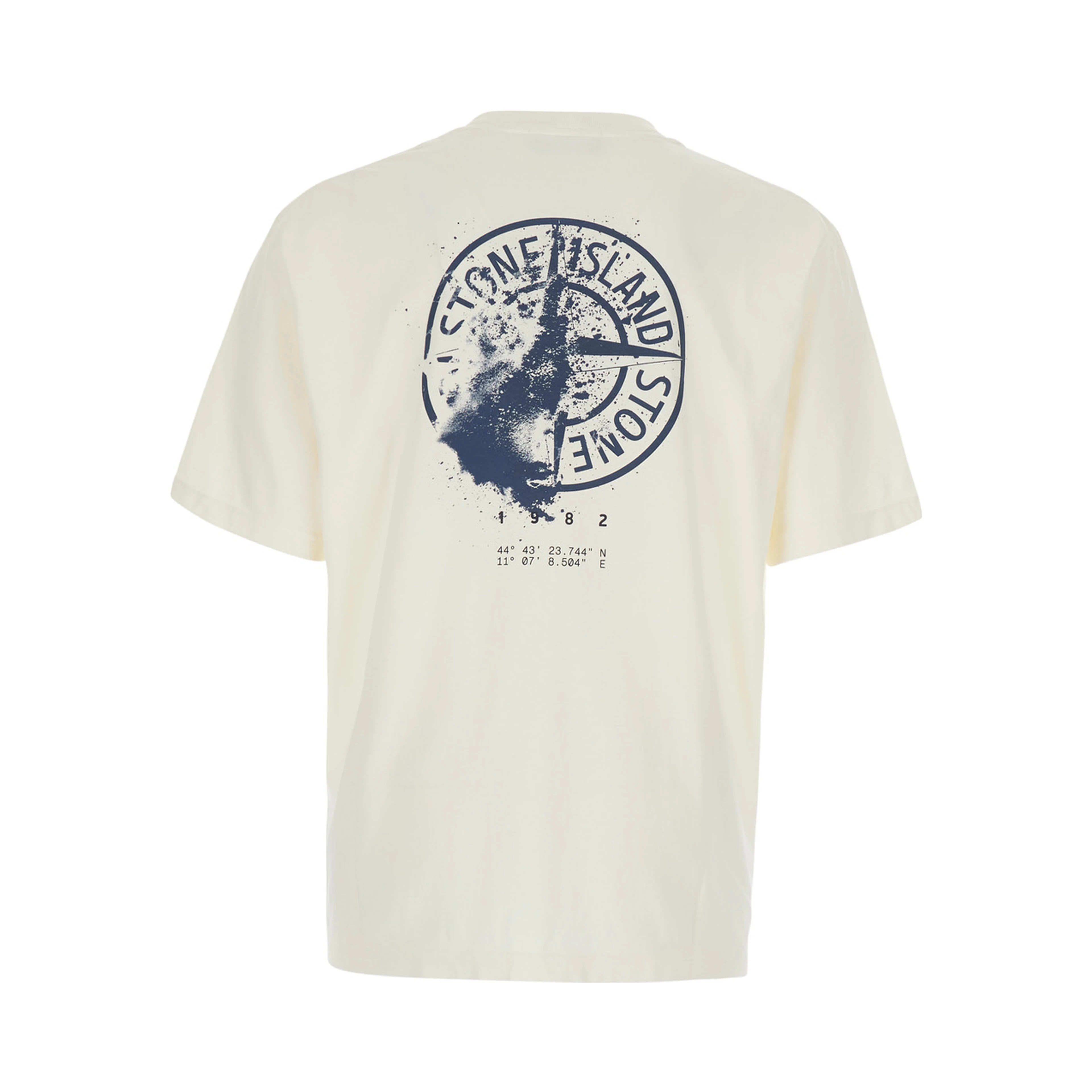 Beige Crew neck T-shirt with logo lettering on the front and maxi logo print on the back in cotton for men