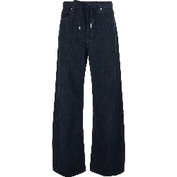The Off-Duty Drawstring Bow Blue Jeans with Drawstring Waist and Wide Leg in Denim for Women