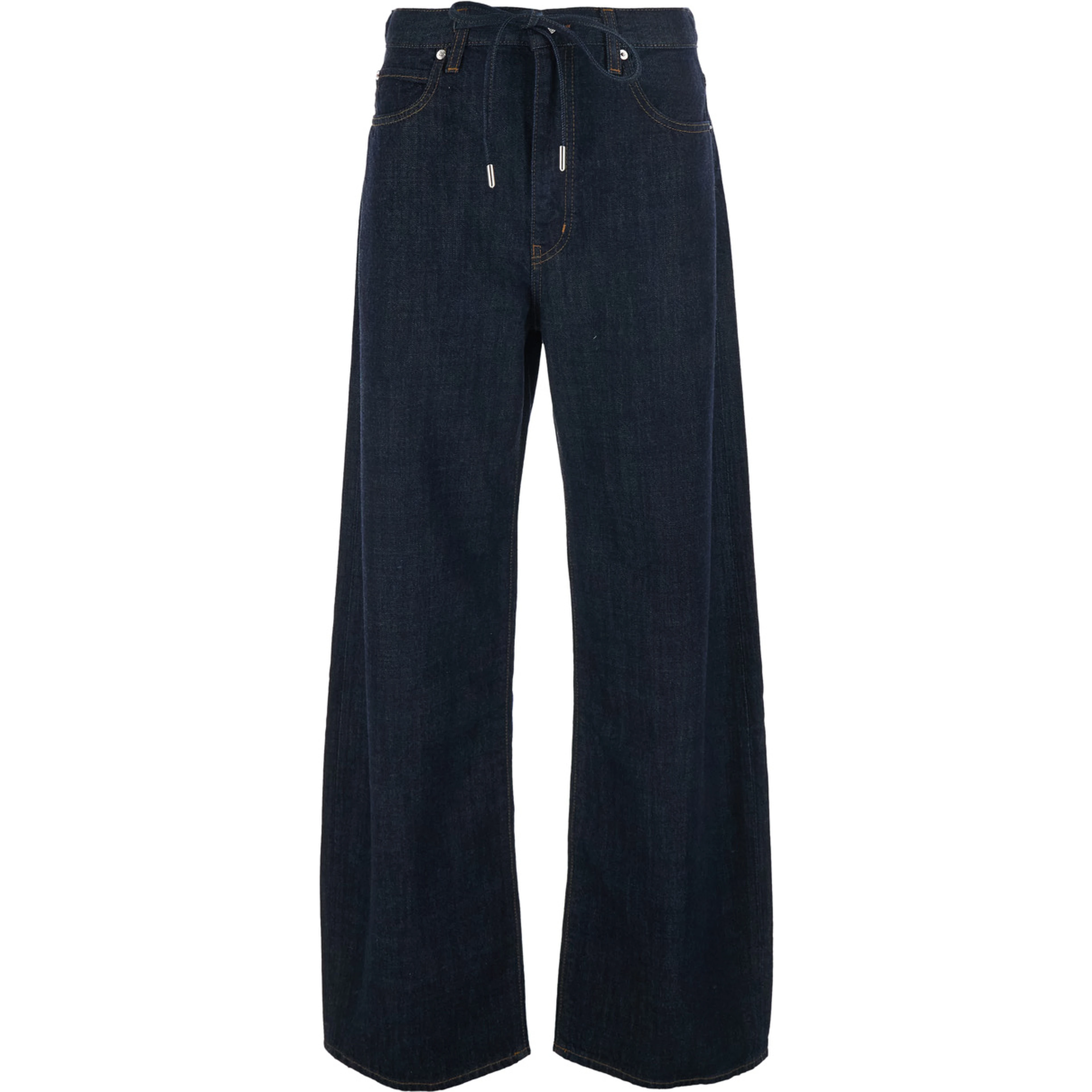 The Off-Duty Drawstring Bow Blue Jeans with Drawstring Waist and Wide Leg in Denim for Women
