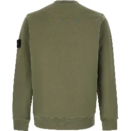 green Crewneck sweatshirt with logo patch on the sleeve in cotton for men