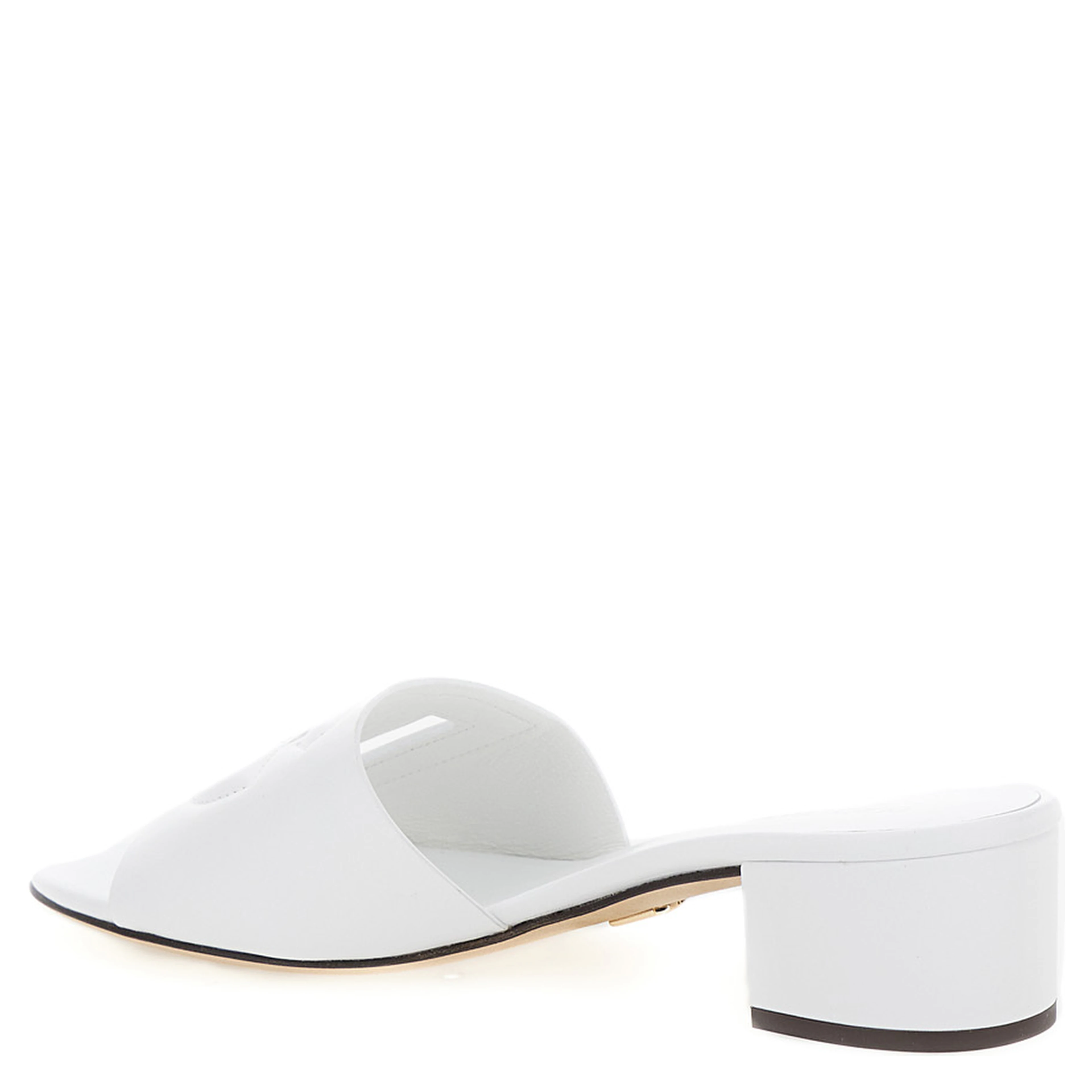 White Mules with Low Heel and DG Millennials in Smooth Leather for Women