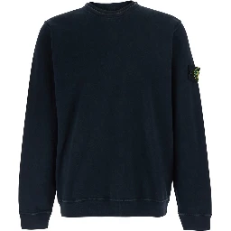 Blue Crewneck Sweatshirt with Dropped Shoulders and Logo Patch on the Sleeve in Cotton for Men