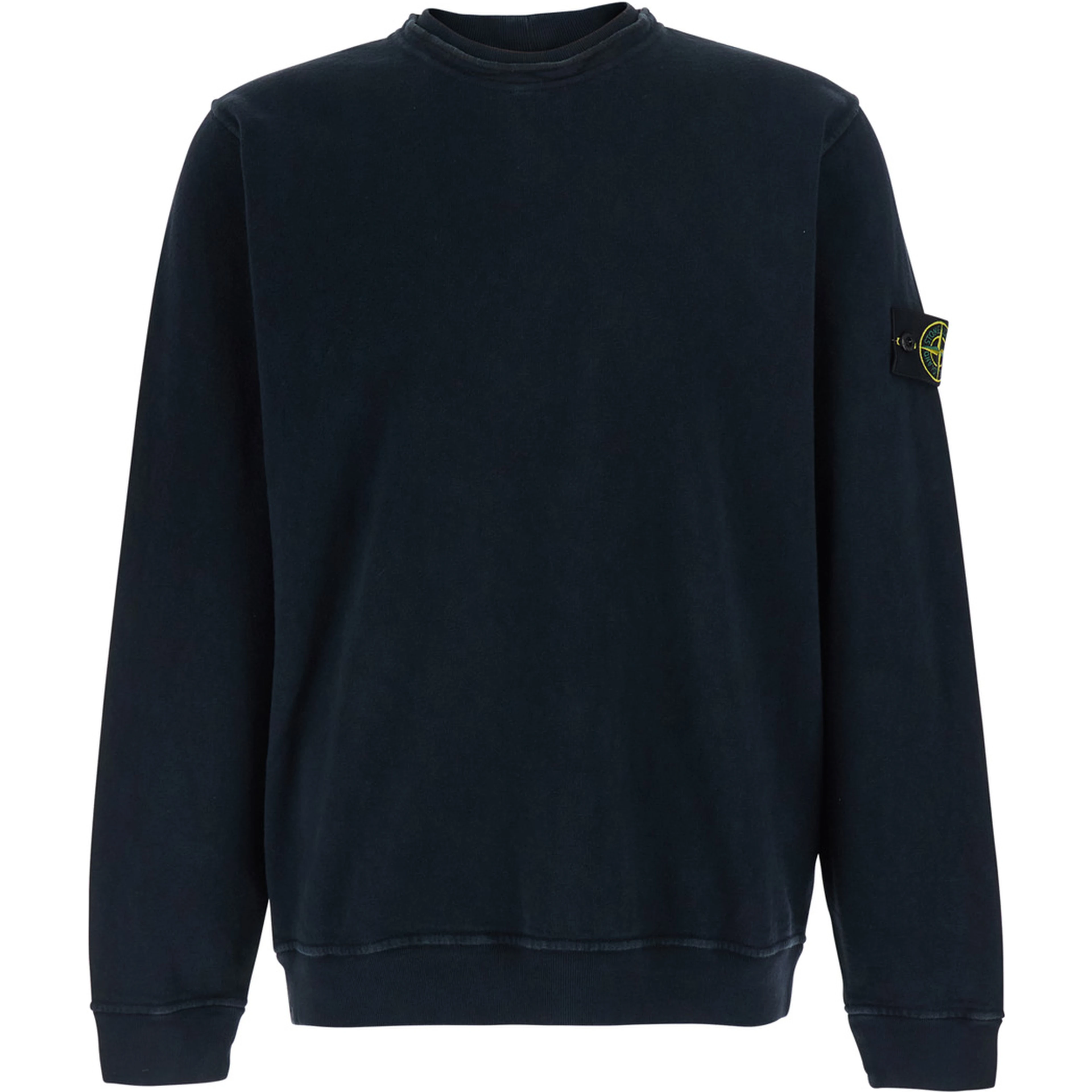 Blue Crewneck Sweatshirt with Dropped Shoulders and Logo Patch on the Sleeve in Cotton for Men