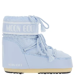 Light blue ankle boots with logo lettering and lace-up closure in tech fabric for women