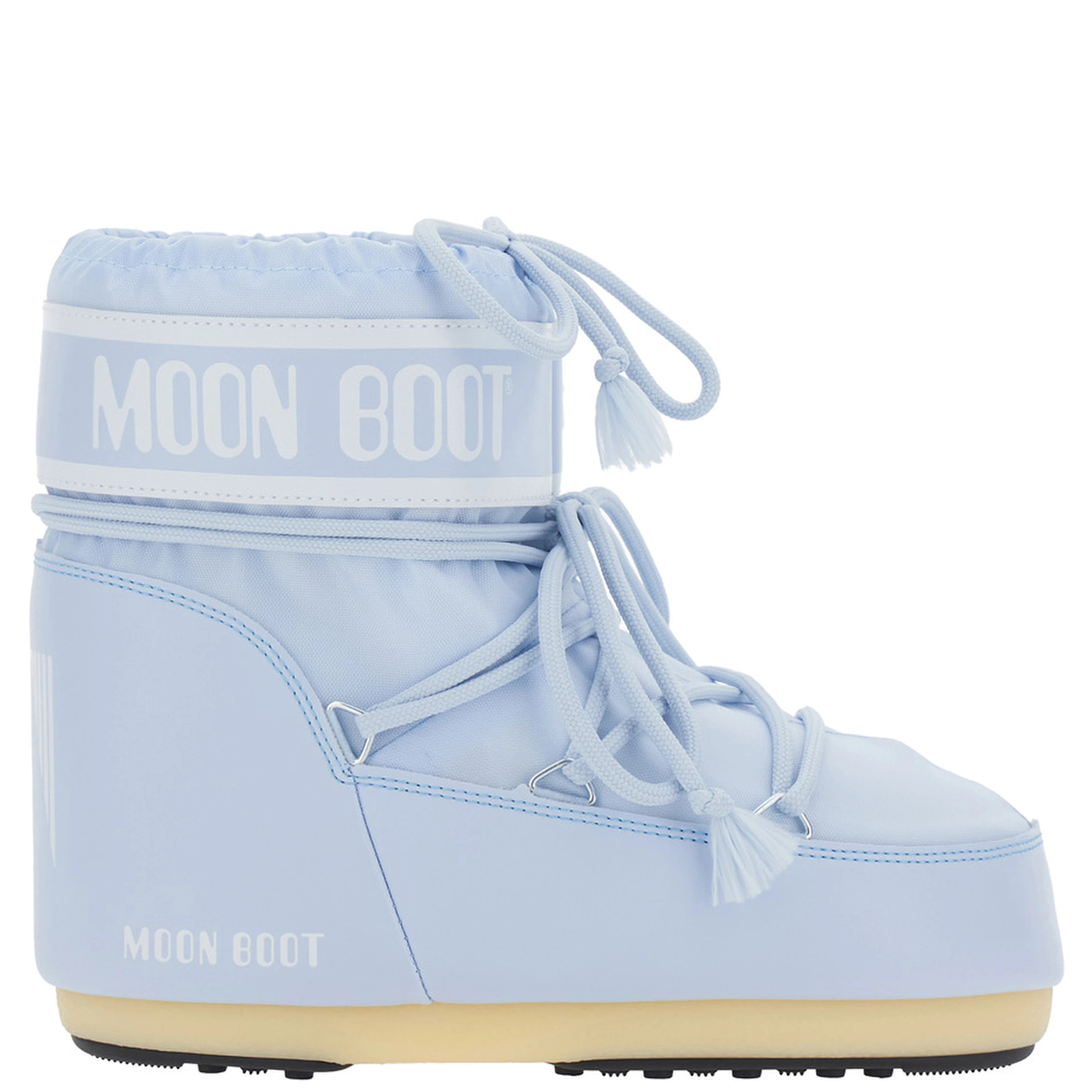 Light blue ankle boots with logo lettering and lace-up closure in tech fabric for women