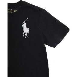 Black Crew Neck T-Shirt with Pony Embroidery on the Front in Cotton Boy