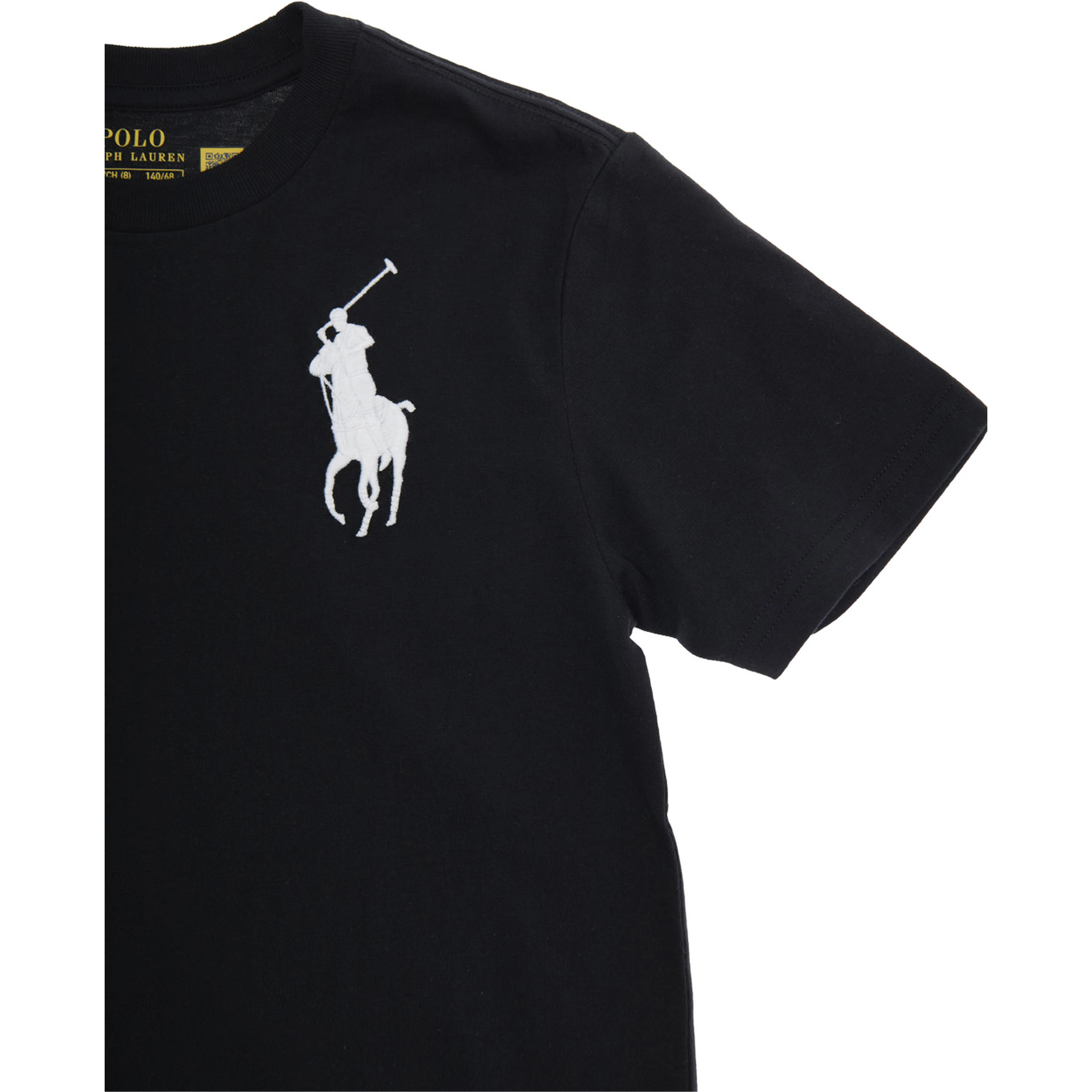 Black Crew Neck T-Shirt with Pony Embroidery on the Front in Cotton Boy