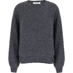 Veira Gray Sweater with Dropped shoulders and ribbed finishes in cashmere for women