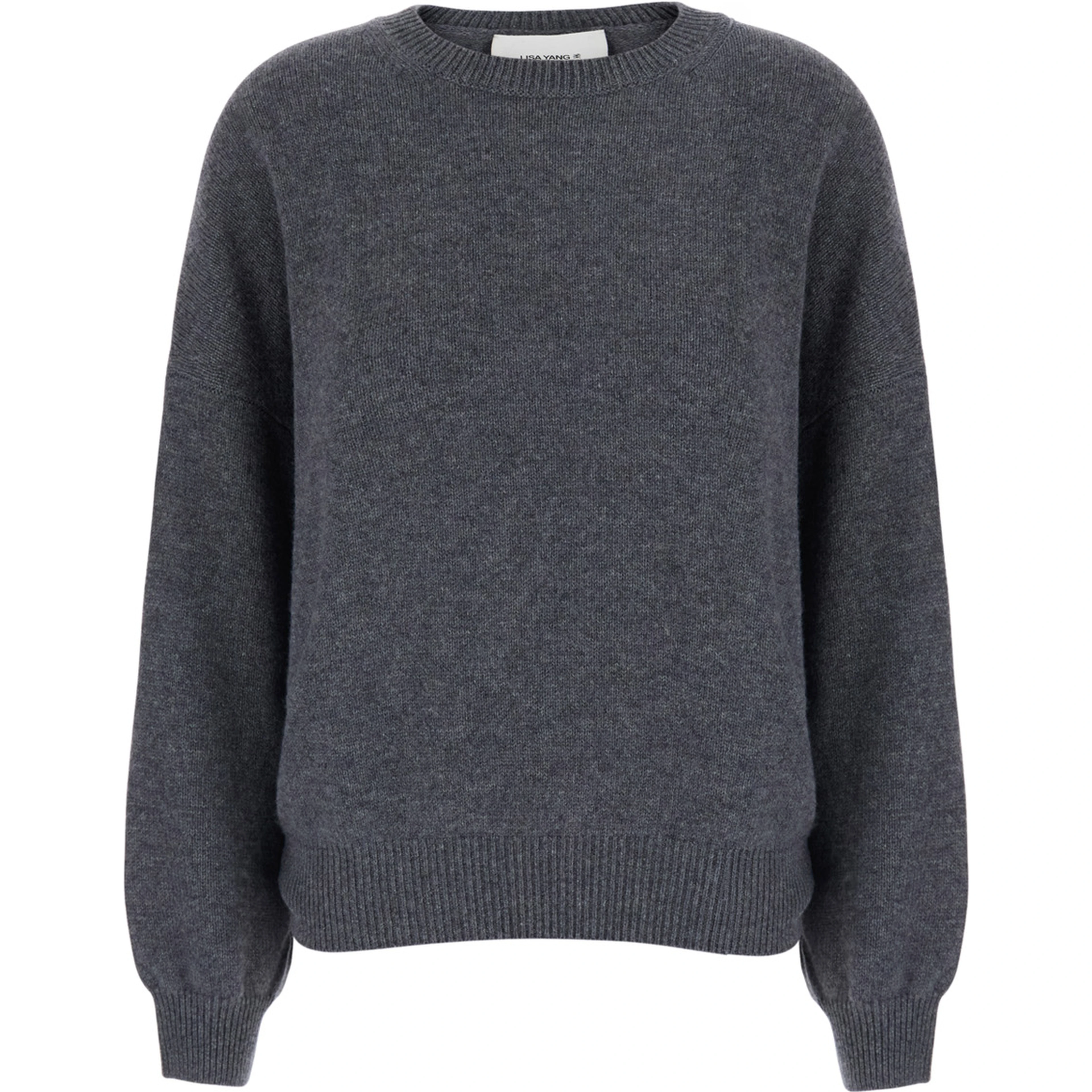 Veira Gray Sweater with Dropped shoulders and ribbed finishes in cashmere for women
