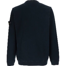 Blue Crewneck Sweatshirt with Dropped Shoulders and Logo Patch on the Sleeve in Cotton for Men