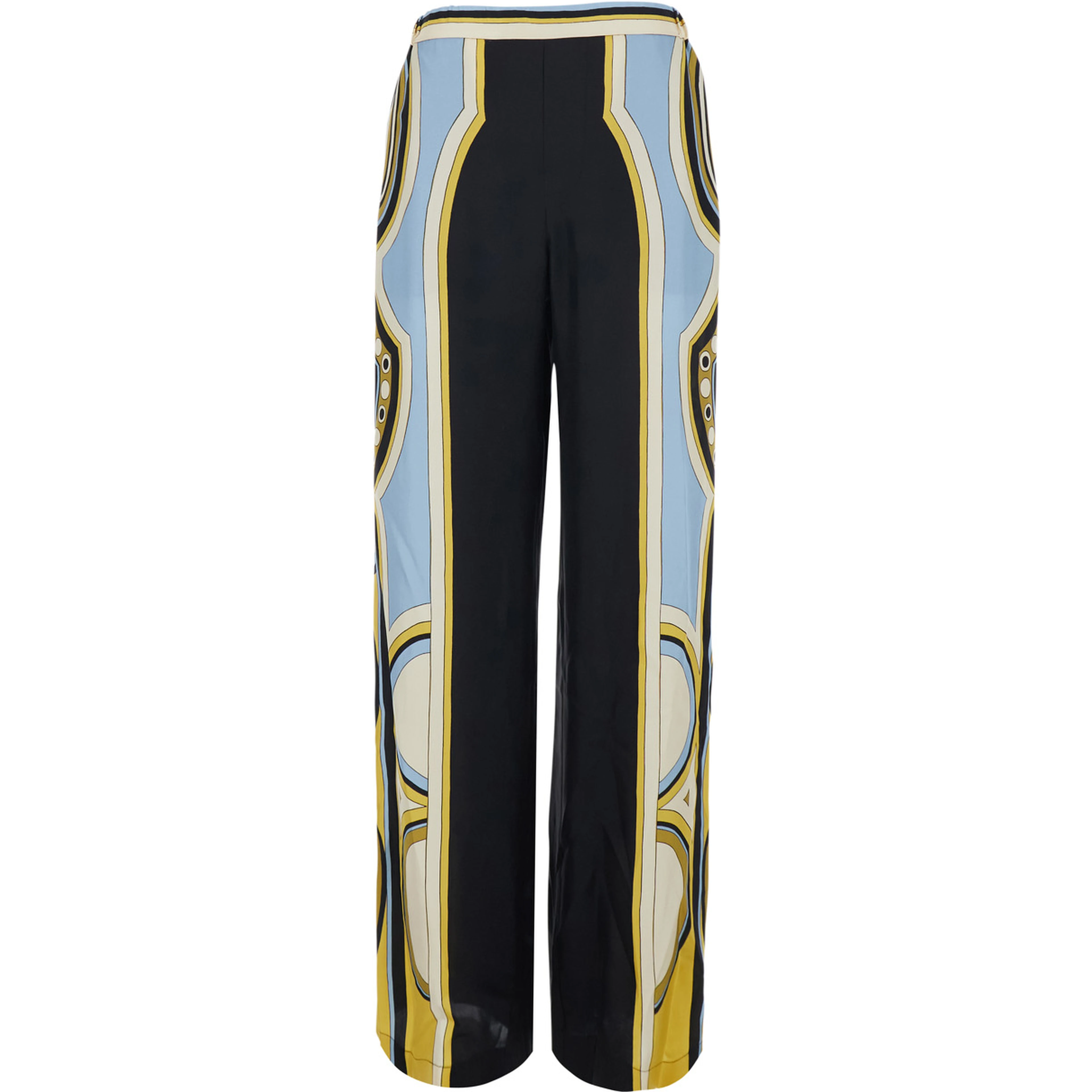 Club Multicolor Pants with Elasticated Waist and All-Over Geometric Print in Silk for Women