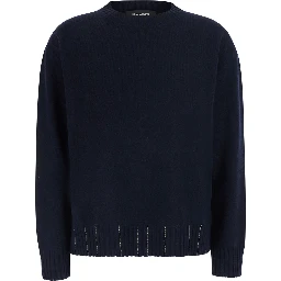 blue sweater with round neck and rhinestone details in wool and silk Blend women