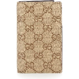 Beige Wallet with logo lettering inside in GG Canvas and Leather for Men