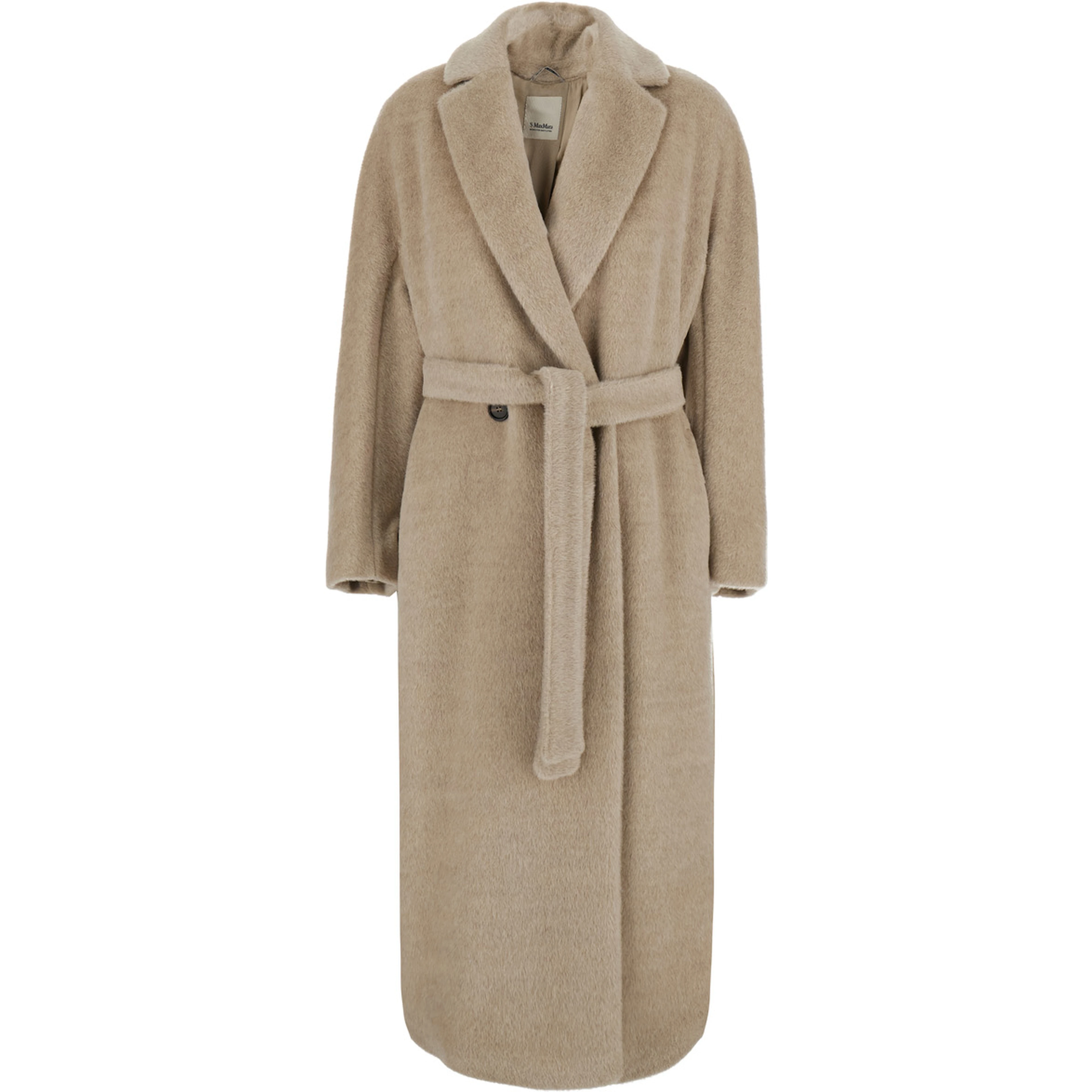 Tabarin Beige Coat with Notched Revers and Belt Closure on the Front in Wool for Women