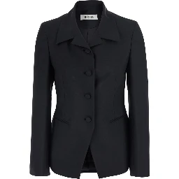 Black Jacket with Notched collar in Wool Blend for Women
