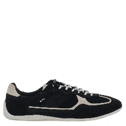 Black Low top sneakers with Contrasting details and logo patch on the tongue in suede for men