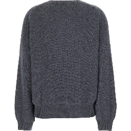 Veira Gray Sweater with Dropped shoulders and ribbed finishes in cashmere for women