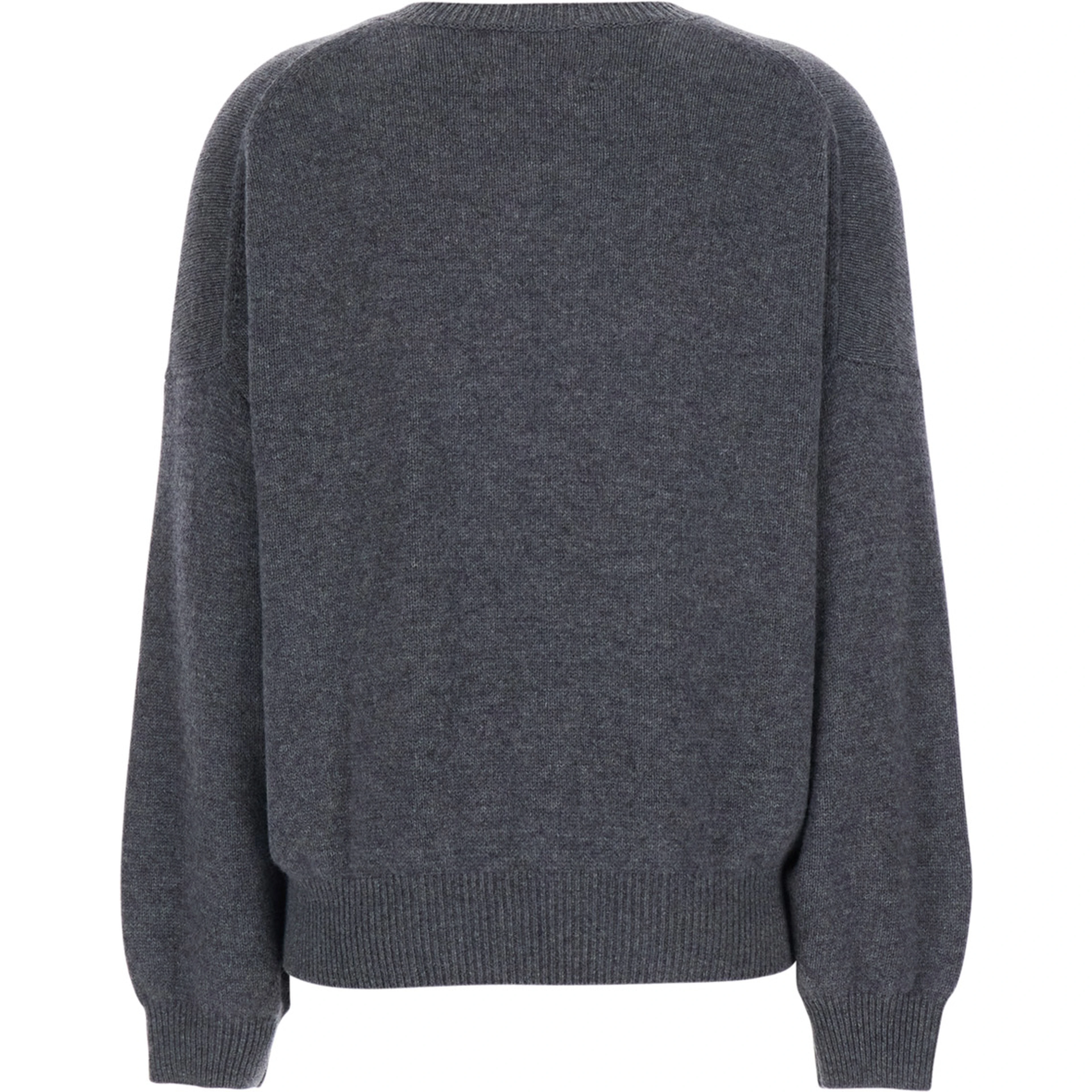 Veira Gray Sweater with Dropped shoulders and ribbed finishes in cashmere for women