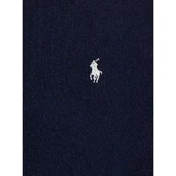 Blue Sweater with polo collar and American flag embroidery on the back in cotton for men