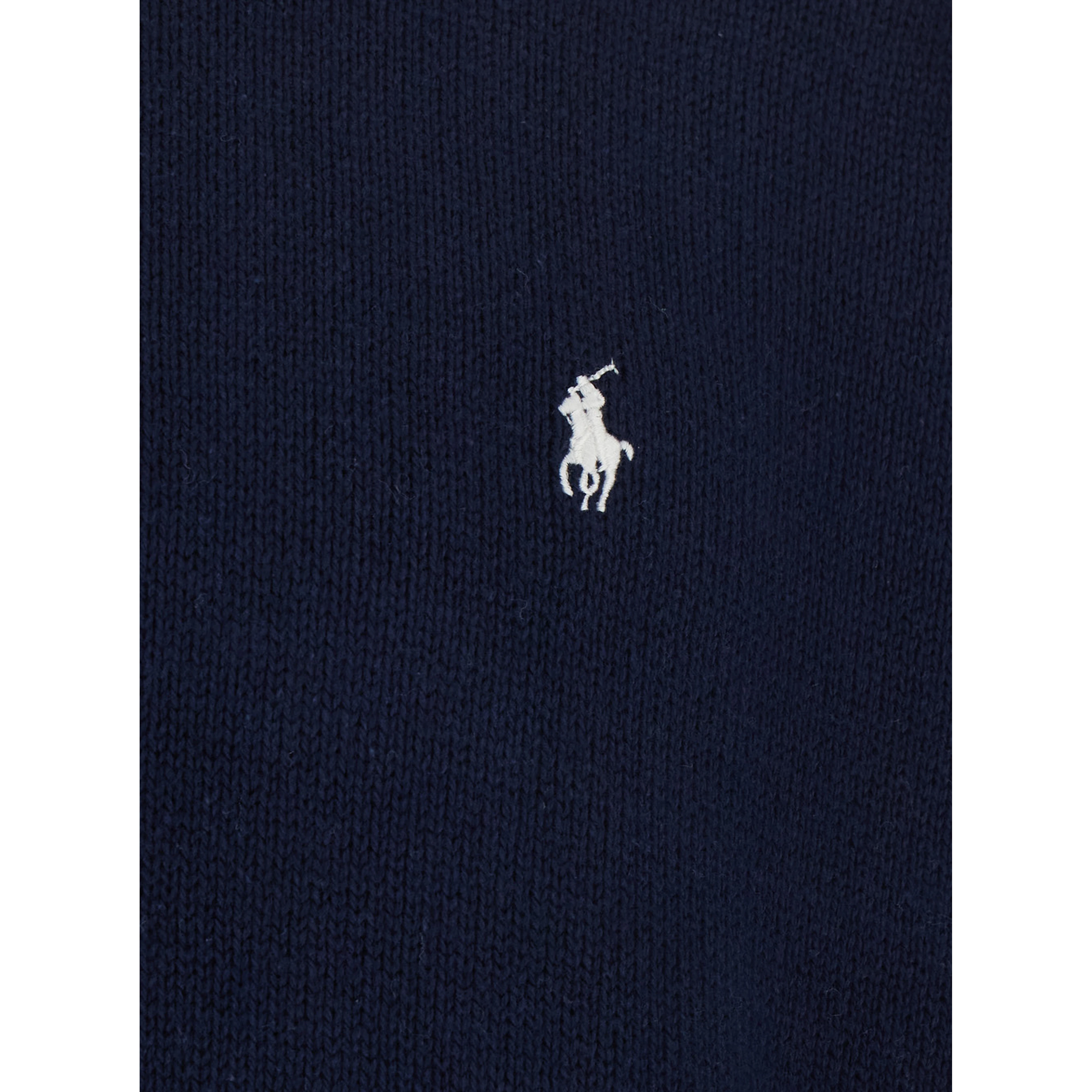 Blue Sweater with polo collar and American flag embroidery on the back in cotton for men