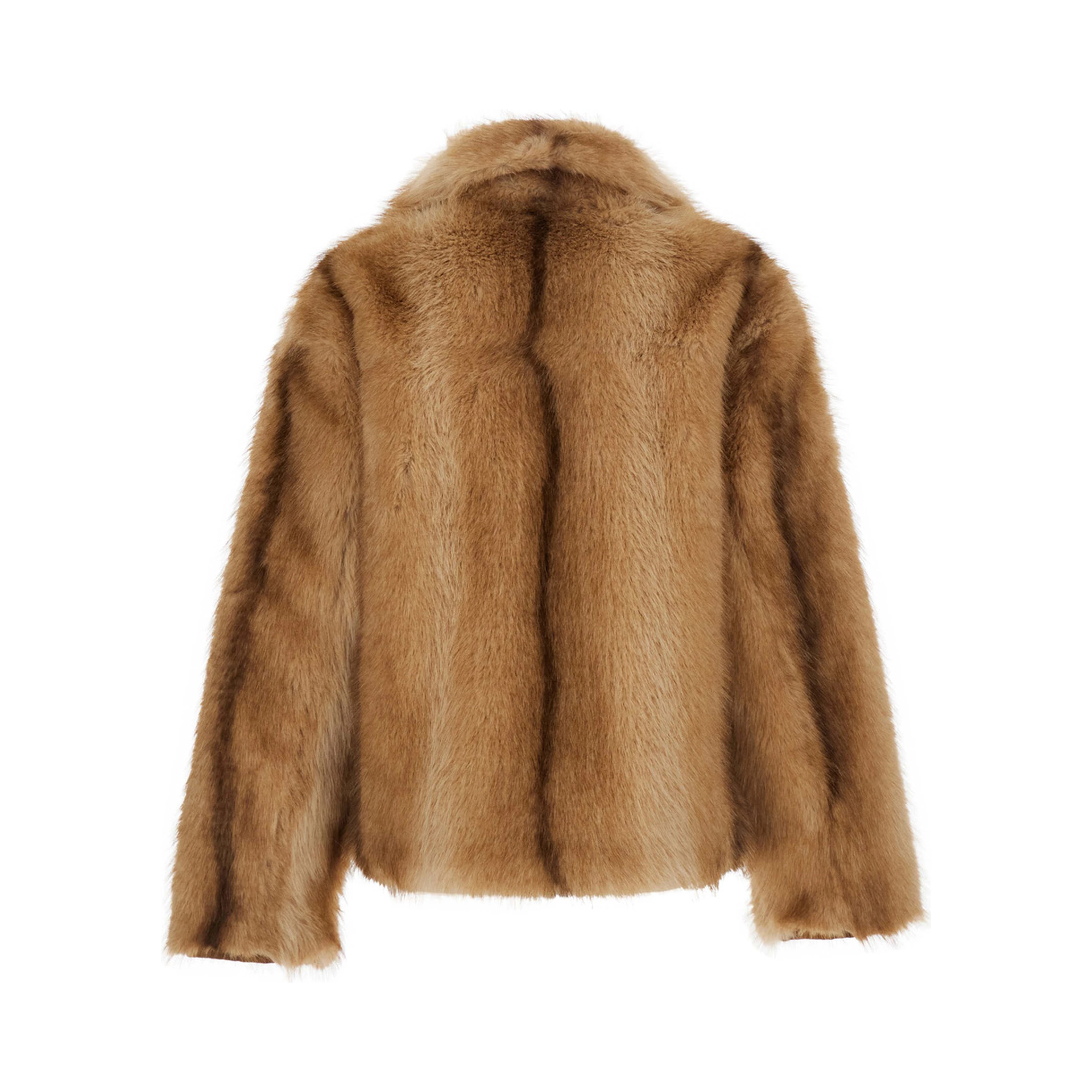 Beige Shearling Jacket with Wide Collar and Zip Closure in Faux Fur for Women