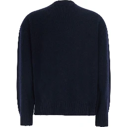 blue sweater with round neck and rhinestone details in wool and silk Blend women