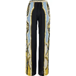 Club Multicolor Pants with Elasticated Waist and All-Over Geometric Print in Silk for Women
