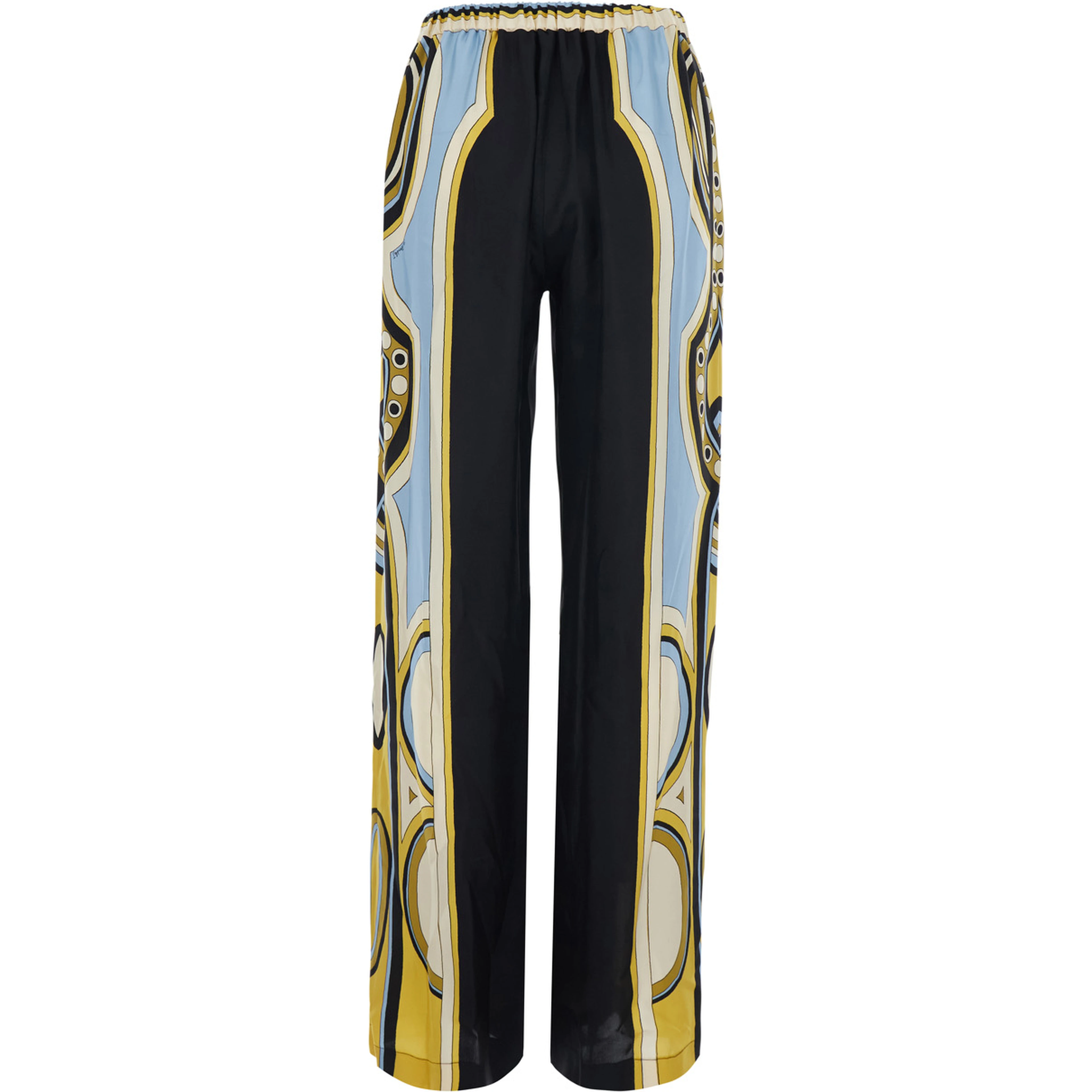 Club Multicolor Pants with Elasticated Waist and All-Over Geometric Print in Silk for Women